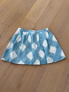 Boden Blue & White Buffalo Check Pleated 100% Linen Mini Skirt Size 8 NWT